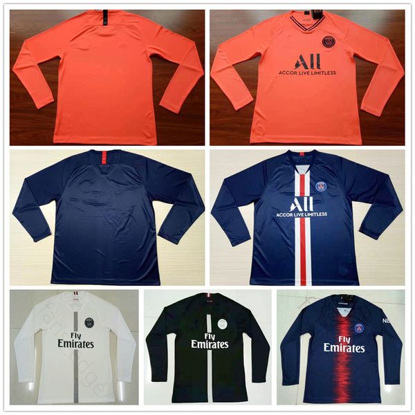 

2019 2020 paris germain long sleeve soccer jerseys 7 mbappe verratti cavani di maria navas customize home away 19 20 football shirt, Black;yellow