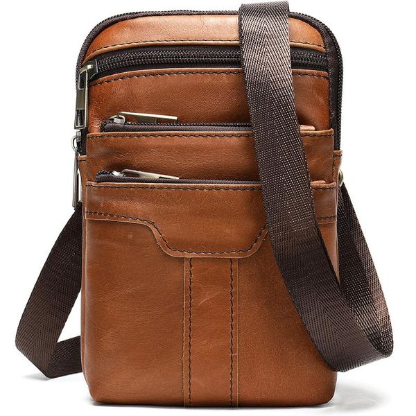

men leather waist bag leather retro fashion casual belt small bag multifunction pockets shoulder bags man waist pack