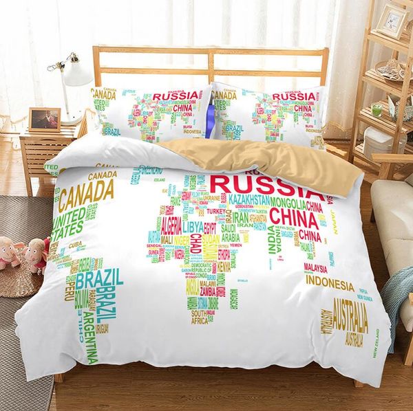 Size Luxury Bedding Set Duvet World Map Printed Bed Cover Set King