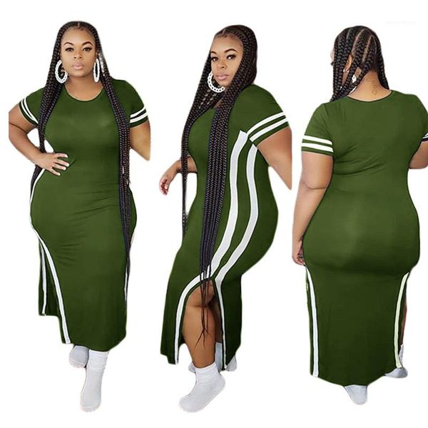 

dresses solid color striped printed split style dresses casual womens clothing plus size l-4xl summer female designer, Black;gray