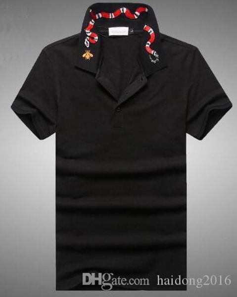 

global 2017 new men's polo t-shirt snake embroidery collar fashion t shirt short sleeve shirt men polos with tags, White;black