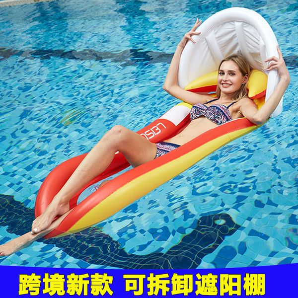 

inflatable floating row new sunshade with net water reclining chair floating on water hammock inflatable bed