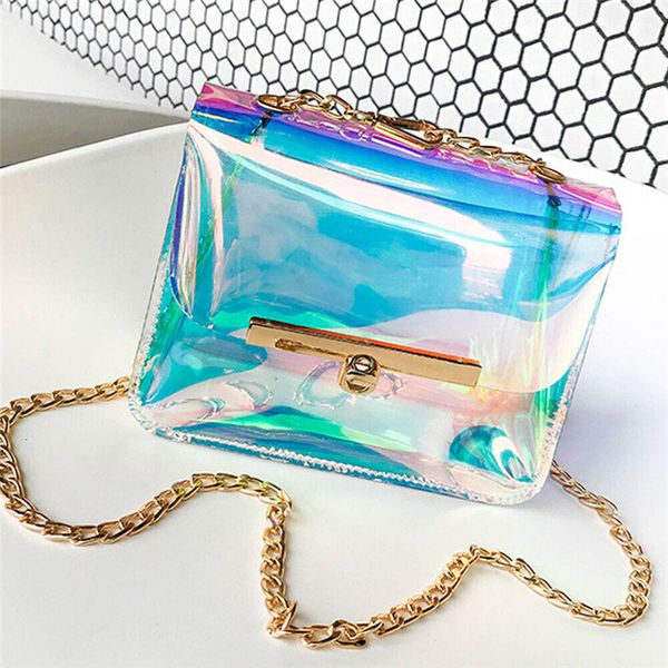 

new women bag fashion holographic clear shoulder bag transparent tote hologram handbag purse laser messenger crossbody baga