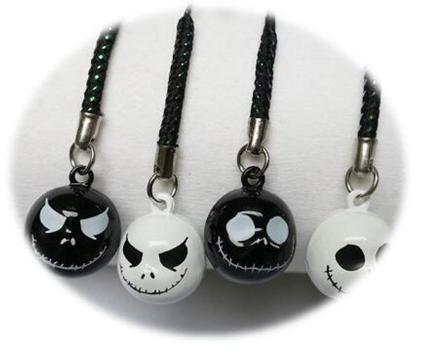 

10pcs nightmare before christmas halloween 3d head pendant cell phone charm strap jingle bells dangle figures, Silver