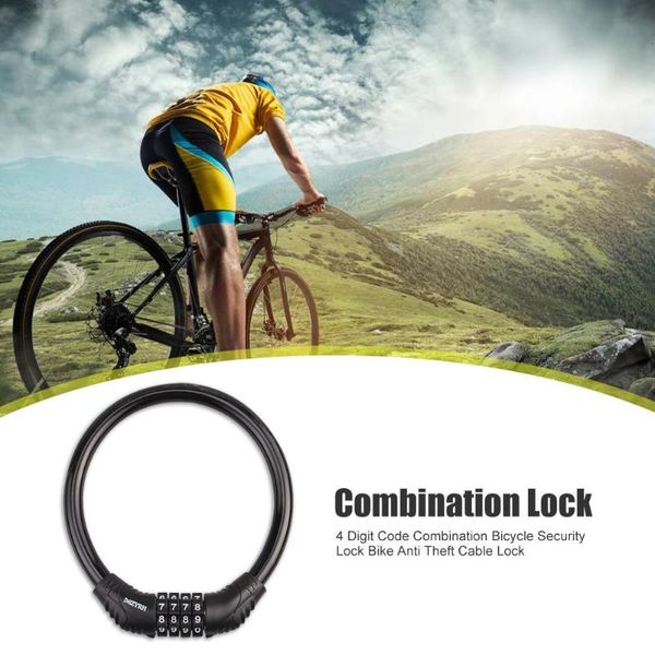 

4-digit password bicycle code lock mountain bike portable security anti-theft cable lock steel wire lock bicycle accessories
