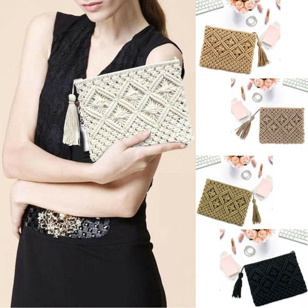 

bags women tassel clutch bag portable handmade rope weaving bag key wallet bags /by