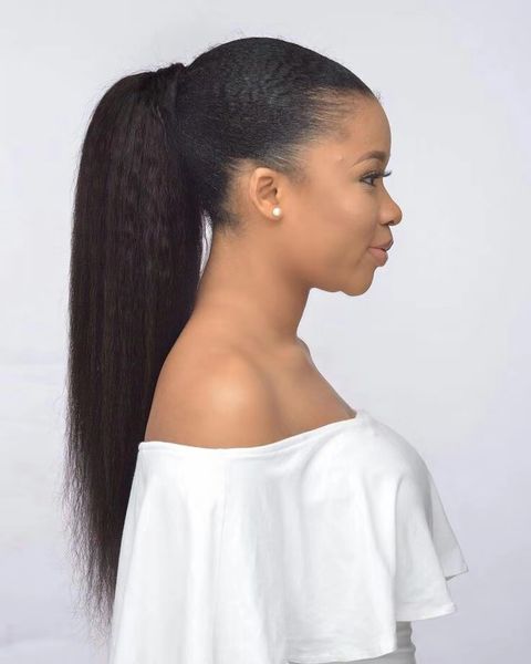 120g Yaki linha reta rabo de cavalo com cordão extensões do cabelo Pieces Kinky Liso Longo Preto Rabo por Mulheres grampo em extensões do cabelo rabo de cavalo