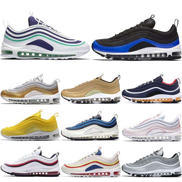 

97 designer men women running shoes blue nebula grape metallic gold midnight navy 97s sports trainers athletic sneakers 36-45, White;red