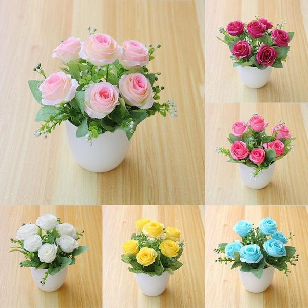 

artificial bonsai fake rose flower plant pot home garden party table decoration