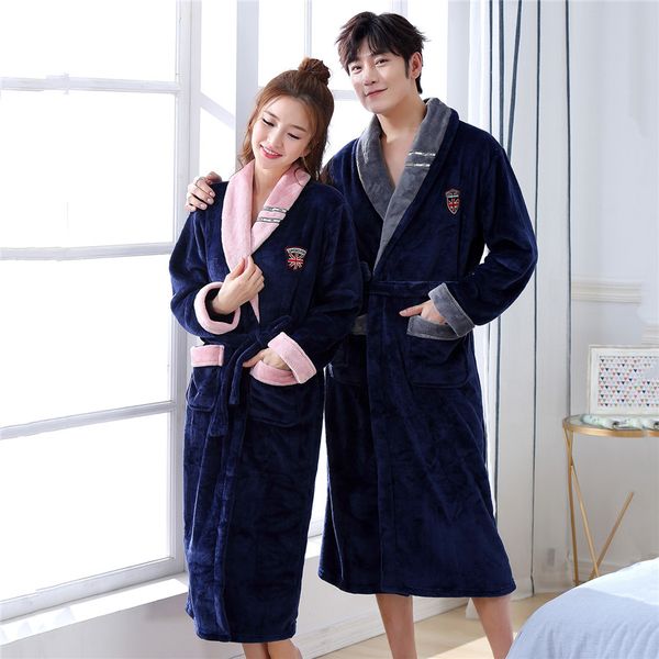 

navy blue home clothing winter intimate lingerie home dressing gown solid colour clothing coral fleece v-neck robe, Black;brown