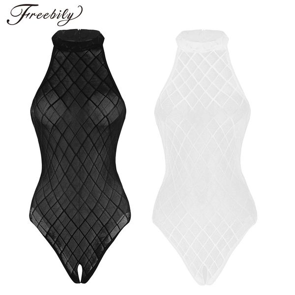 

body suit for womens one-piece swimsuit open crotch black see through bodysuit high cut sleeveless leotard catsuit, White;black
