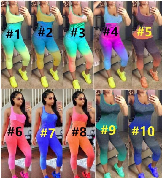 

Women track uit letter pink outfit port ummer leevele tank tight pant gradient color port wear ca ual yoga outfit