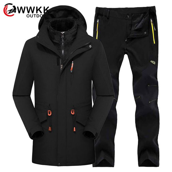 

winter trekking skiing jacket set mens warm hiking jackets outdoor sports clothes waterproof coats clothing hooded camping pants, Blue;black