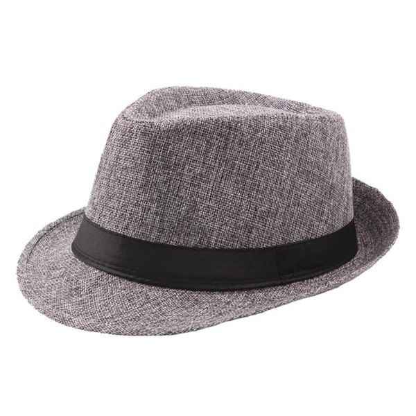 

mens jazz hat breathable linen hat outdoor sun curly brim straw, Blue;gray
