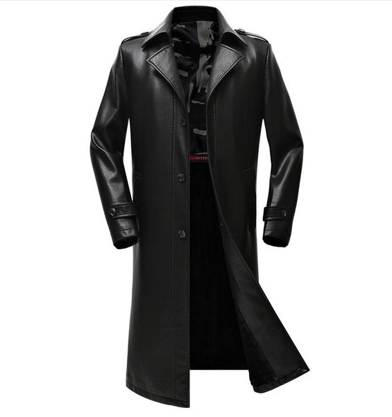 Abbigliamento da uomo in pelle vintage stile europeo in puro colore giacca lunga in pelle trench abbigliamento maschile streetwear giacca a vento calda