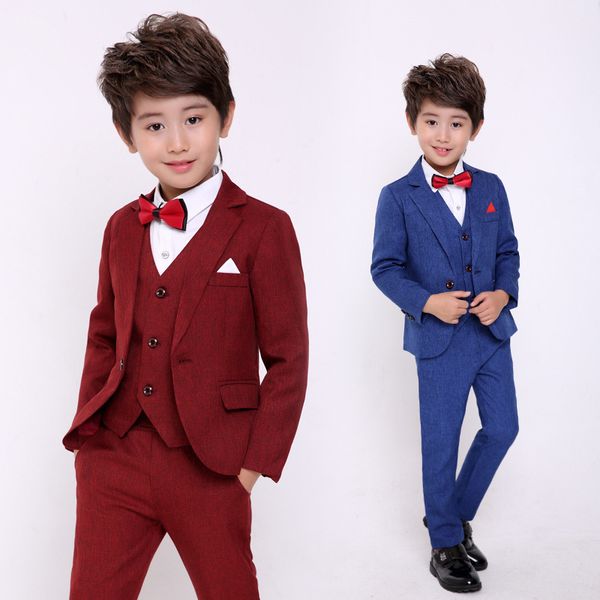 

new flower boys formal wedding suits children jacket vest pants tie 4pcs party clothing sets kids performances dance costume, Blue;gray