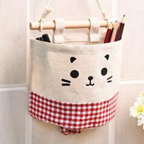 

2018 new creative cotton linen wall hanging storage bag fashion plaid organizers pouch debris storage bag for bedroom bathroom