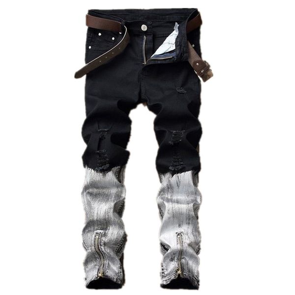 

men's jeans autumn fashion mens hold biker ripped washed faded hip hop pants for men size 30-40, Blue