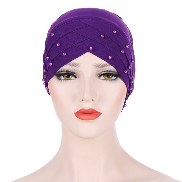

fashion-women stylish beaded long tail caps turban hats elastic baggy head wrap chatqd0049, Blue;gray