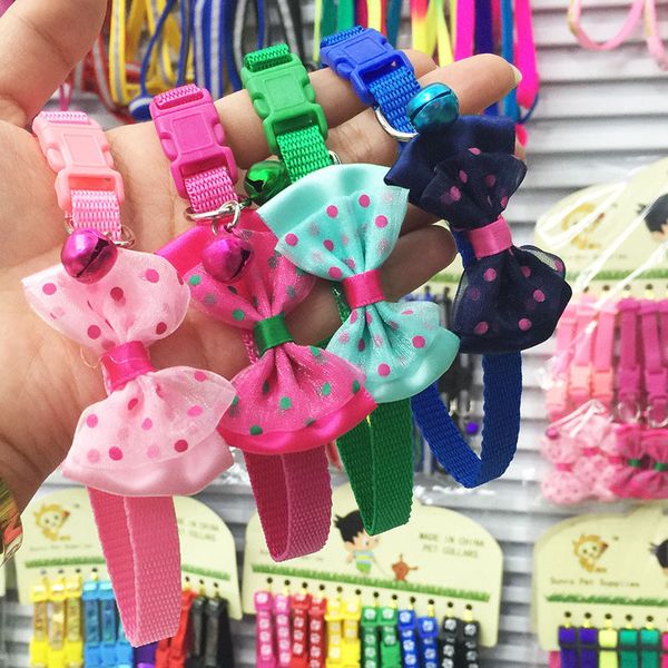 

8 colors small dog bow tie collar cute bell cat and dog collar with bowtie adjustable nylon strap for puppies kitten neck 8