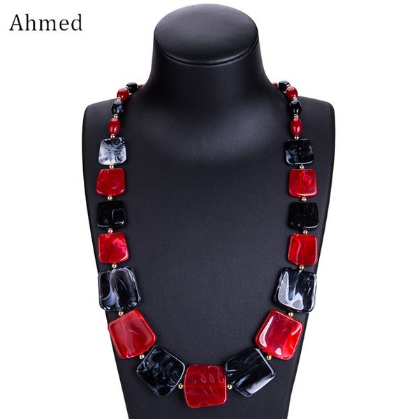 

ahmed new maxi statement long beads necklaces collier fashion spring acrylic geometric pendant collar necklace for women, Silver