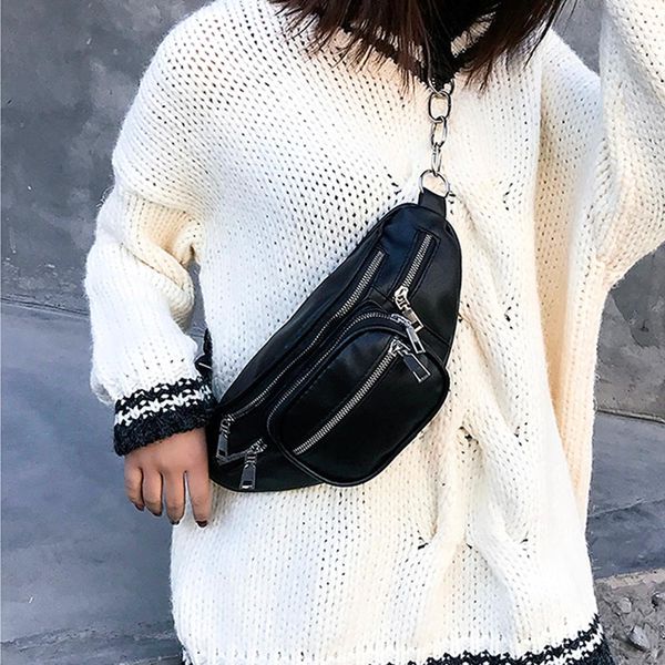 

women fanny pack waist bag kidney solid leather pouch shoulder streetwear waterproof crossbody bag chest sac banane femme