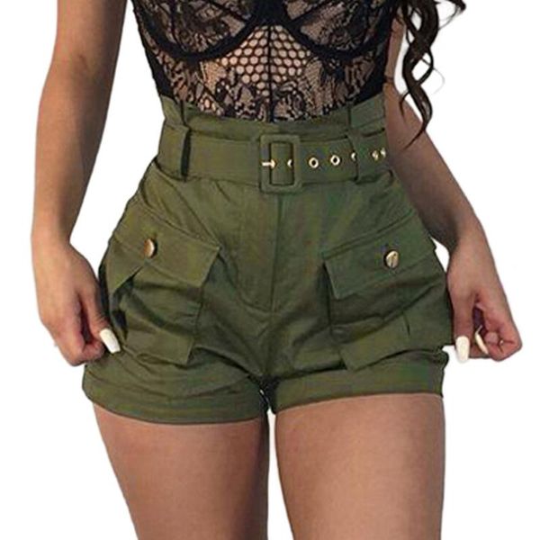 

2019 shorts women summer shorts girls pockets wide-leg women green short pants dungarees overalls with belt panties#g6, White;black