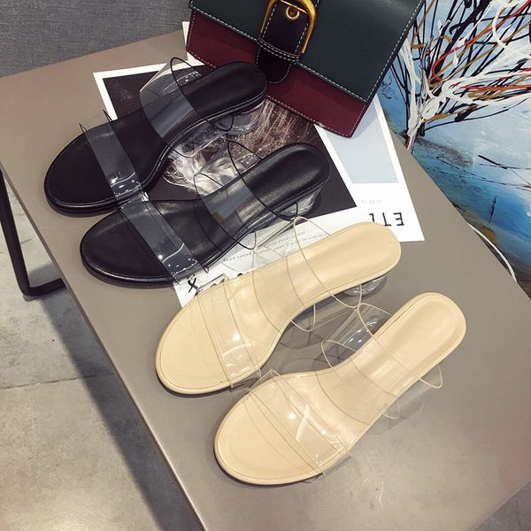 

loafers shoes med summer woman ladies' slippers glitter slides slipers women transparent heel beach jelly soft 2020 rome, Black