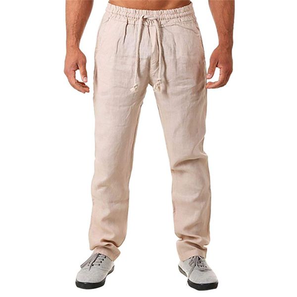 

tracksuit trousers for men men's summer new style simple and fashionable solid cotton and linen trousers men's pants with straps, Black
