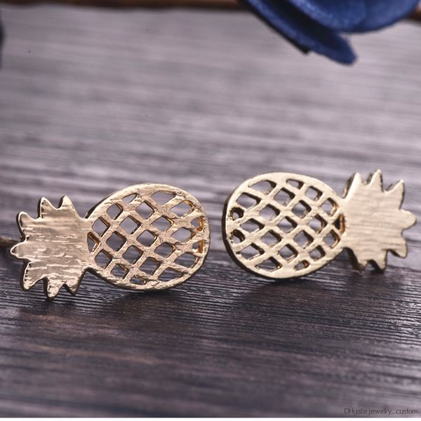 

Fruit Earring Gold Sliver Color New Fashion Small Wire Drawing With Pineapple Surface Stud Earrings For Women E060