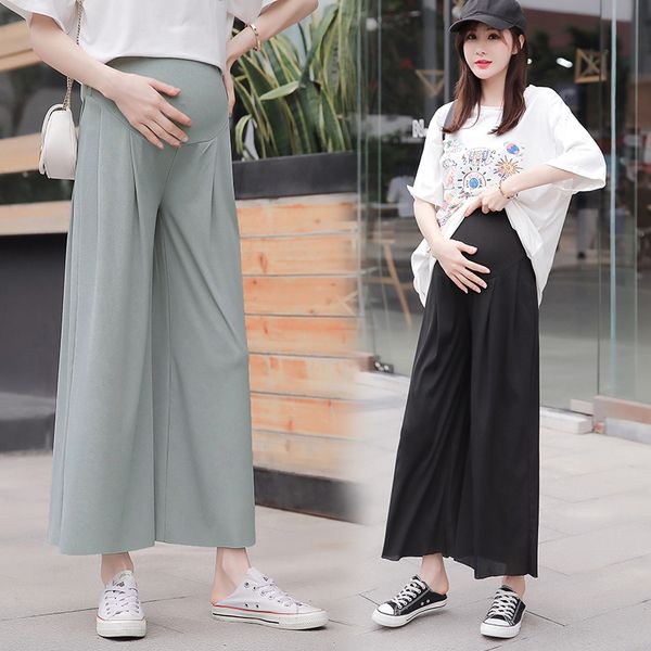 

мода для беременных брюки весна-лето 2020 новый ледниковый шелковые широкий ноги брюки беременность беременные женщины брюки, White