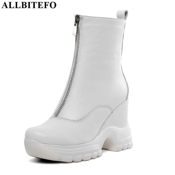

allbitefo natural genuine leather high heel ankle boots new brand fashion girl boots zip autumn winter women, Black