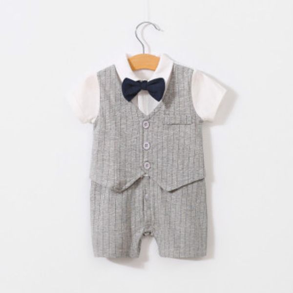 

children fashion rompers 2020 new arrival boys girls baby designer short-sleeved jumpsuits kids casual gentleman bow tie climbing suits new, Blue
