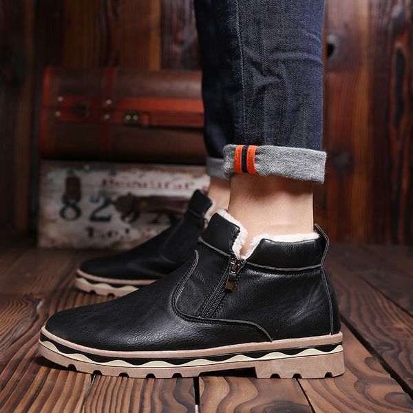 

warm men's winter sued leather zipper ankle boots men autumn snow boots leisure autumn mens shoes, Black