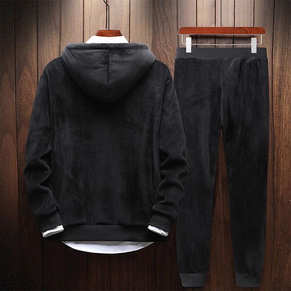 

brushed and thick gold velvet casual sweatshirt sports set fall and winter clothes two-piece set fashion man, Black
