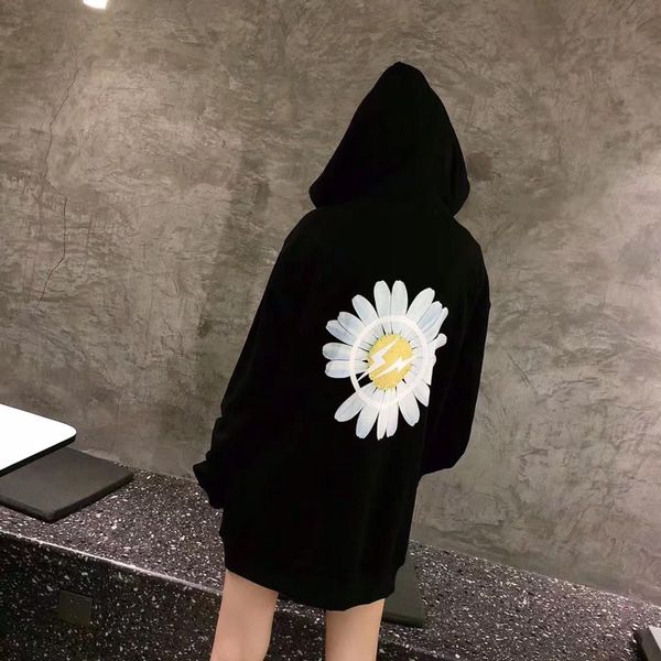 

super hooded cotton men and women hoodie daisy lightning printing sweater round neck long sleeve 2019 autumn and winter coat new sweater u1c, Black