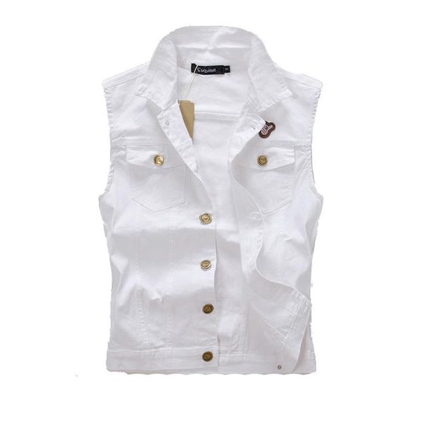 

2019 man cowboy ripped jacket casual vest men new brand vest male denim vintage sleeveless washed jeans waistcoat, Black;white