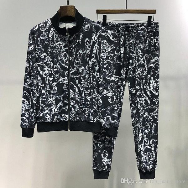 

2019 new famous brand designer mens tracksuit autumn winter men's tracksuits letter print embroidery casual men sports joggers suit, Gray