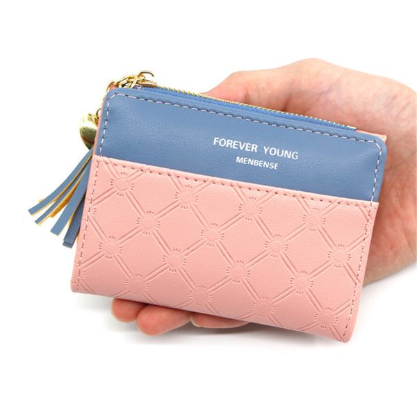

luxury leather wallet women card holder zipper phone pocket cute ladies purse short money bag tassel women wallets clutch, Red;black