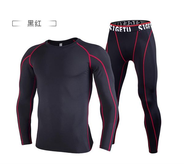

sports running set mens compression t-shirt + pants skin tire long sleeves fitness rashguard training clothes gym yoga suits, Black;blue