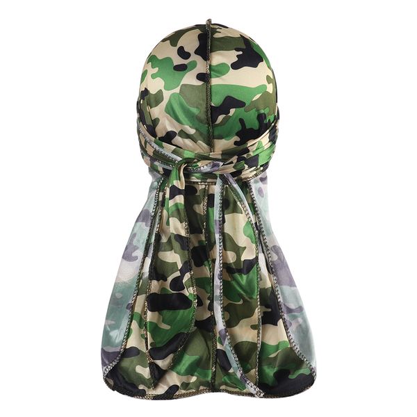 

hooh women men's satin camo durags turban bandanas men silky durags waves cap headband head cover hair accessories du rag, Silver