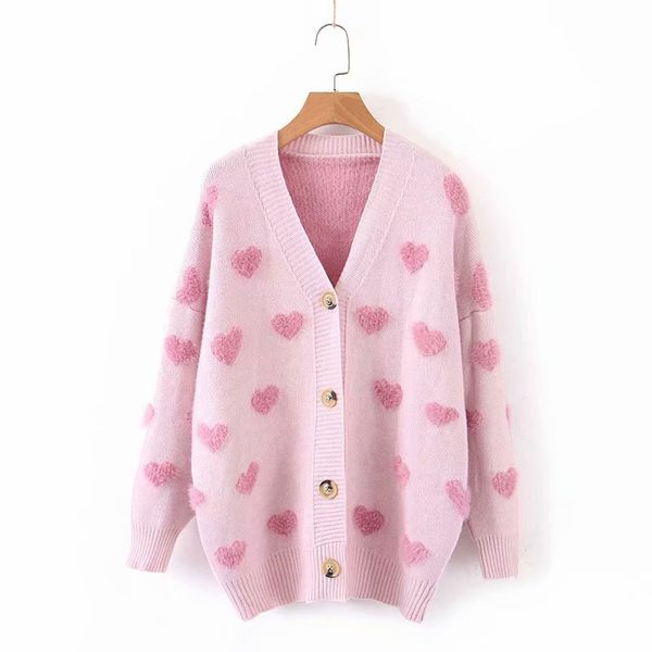 

европейский и американский стиль v-образным вырезом с длинными рукавами рыхлый любовь мех вязаный кардиган свитер 2020 осенью новый женский, White