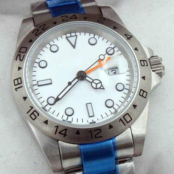 

hour stainless fixed white watch automatic silver case showing dial 40mm 24 steel bezel mens watches mechanical markings prpom, Slivery;brown