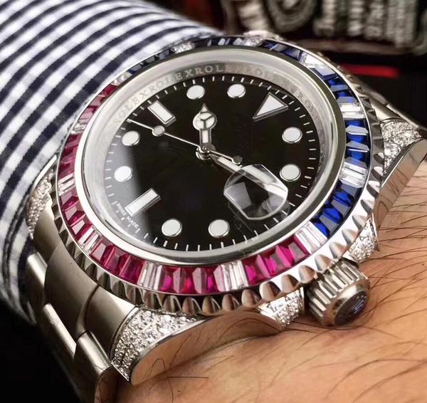 

новые роскошные мужские часы серии 40MM алмазный безель 316L качество нержавеющей стали Япония 8215 с автоматическим механизмом оригинальный ремешок