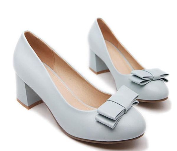 

2019 women's shoes in spring and autumn with new style high heel coarse heel round head bowknot@205, Black