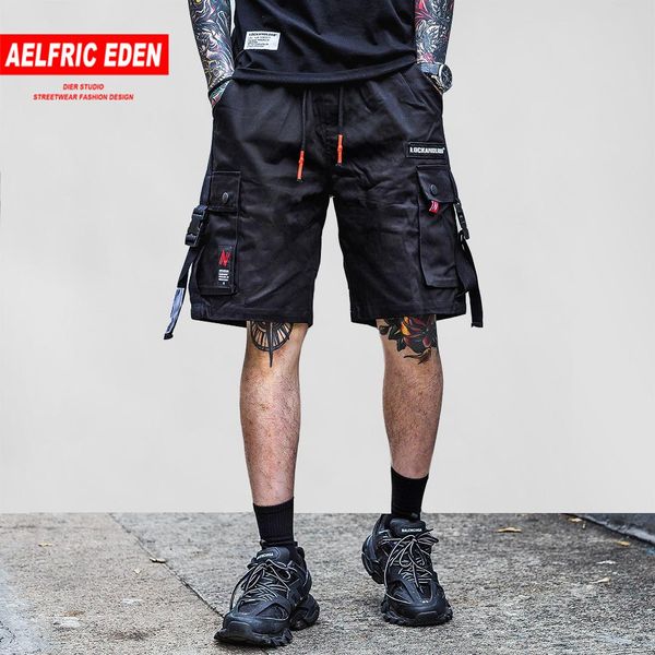 

aelfric eden summer shorts ribbons camouflage print color patchwork casual streetwear 2019 hip hop knee length fashion joggers, White;black