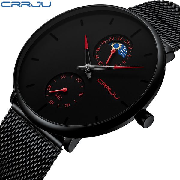 

quartz men mens watches waterproof fashion luxury sport casual brand crrju mesh steel slim watch watch 2020 wjcoo, Slivery;brown
