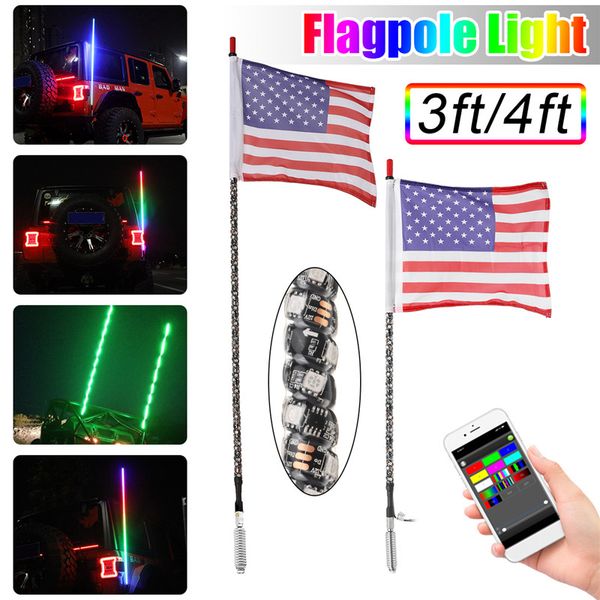 

3 / 4ft rgb bluetooth app controll bendable super bright 240 / 300led flagpole свет лампы 7-12w / 11-20w dc12v foratv / utv 4x4