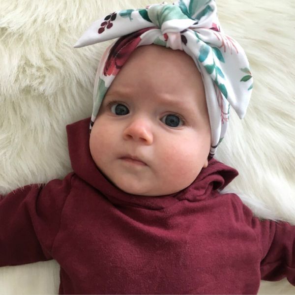 

cute baby bowknot hat flower print cap elastic baby hats baby turban cap infant clothing accessories 6 options 2019 new, Yellow