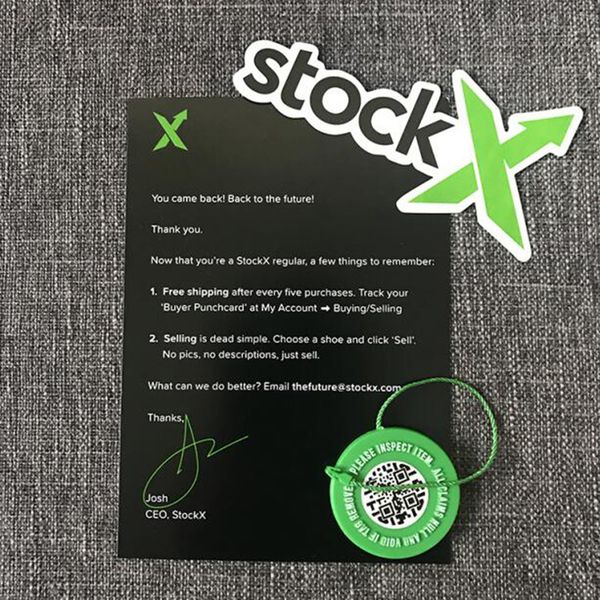 

2019 In Stock X Green Circular Tag Rcode Stickers Flyer Plastic Shoe Buckle StockX Verified X Authentic Green Tag Wholesale Retail